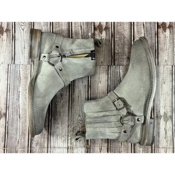 John Varvatos Harness suede Boots Size 11 color Grey handmade in Italy New - Picture 4 of 9